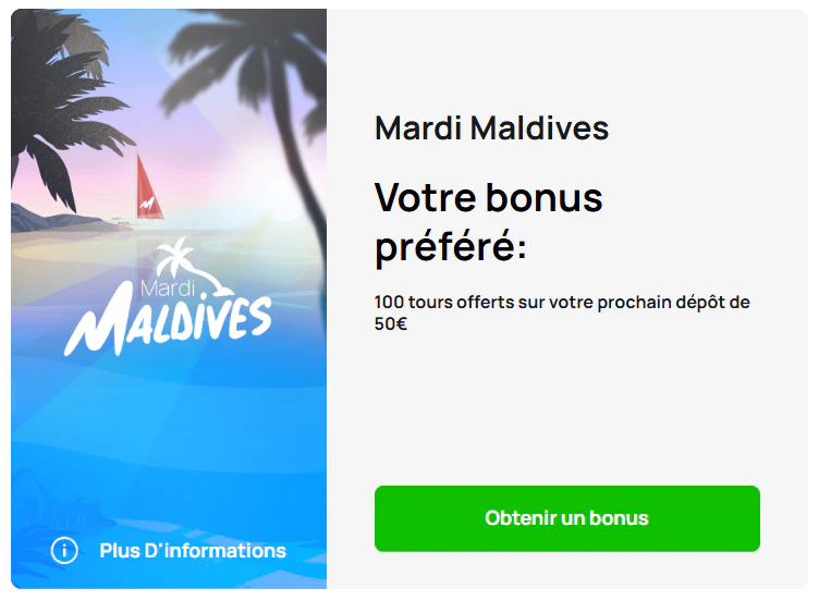 Promotion Mardi Maldives avec 100 tours gratuits chez Millionz